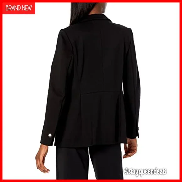 Faux Double Breasted Stretch Blazer Patch Pocket Business Casual